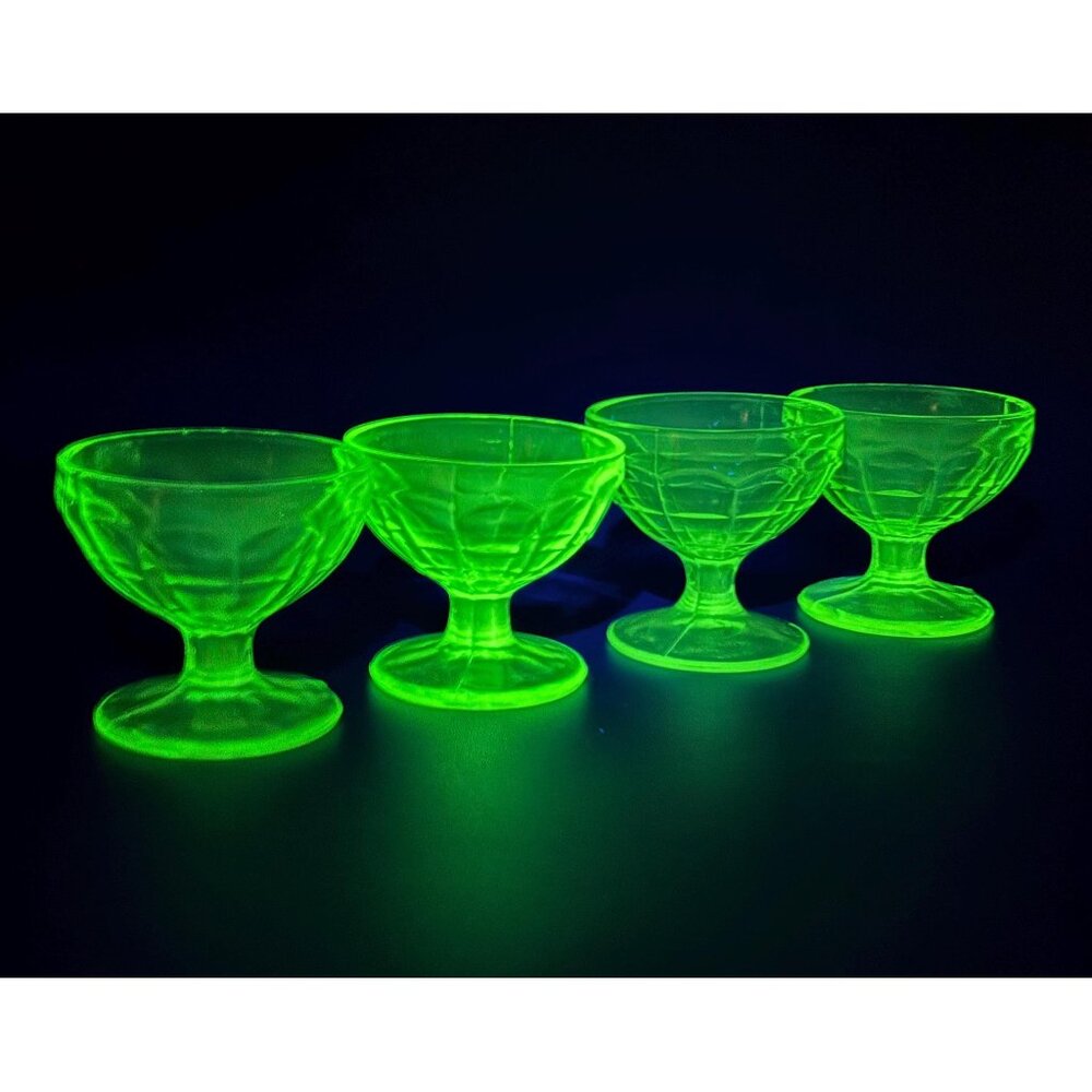 Vintage Hazel Atlas Colonial Block Green Depression Glass Sherbet Glass Set of 4